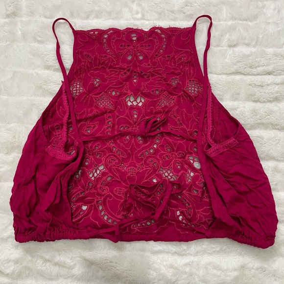 Free People Crochet Open Back Crop Tank Top Sz XS - Picture 5 of 7